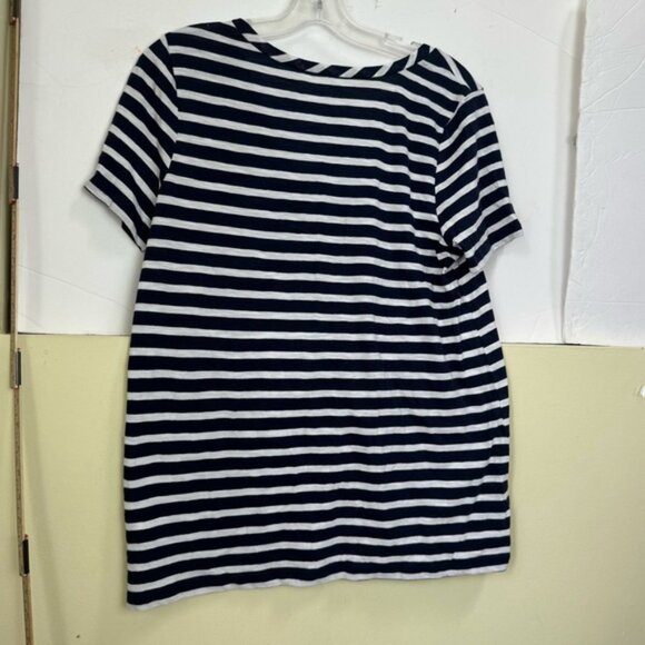 Caslon NEW Striped Cotton Modal V-Neck Pocket Boxy Shirt Top Lightweight White L - Picture 5 of 15